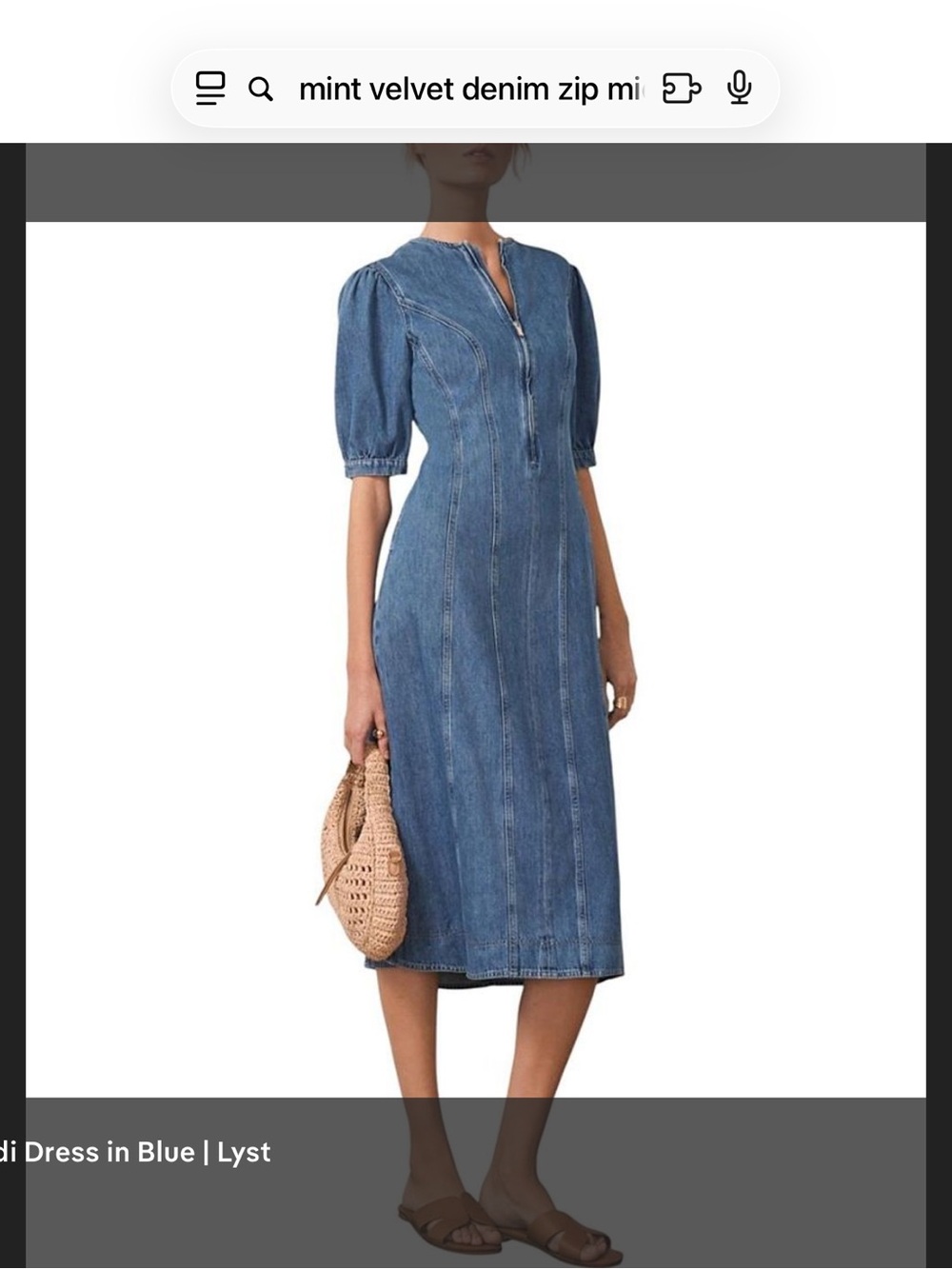 ISO Mint Velvet Denim Zip Midi Dress